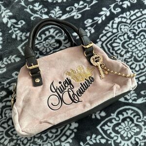 Juicy Couture Pink and Black Satchel with Gold keychain Accents